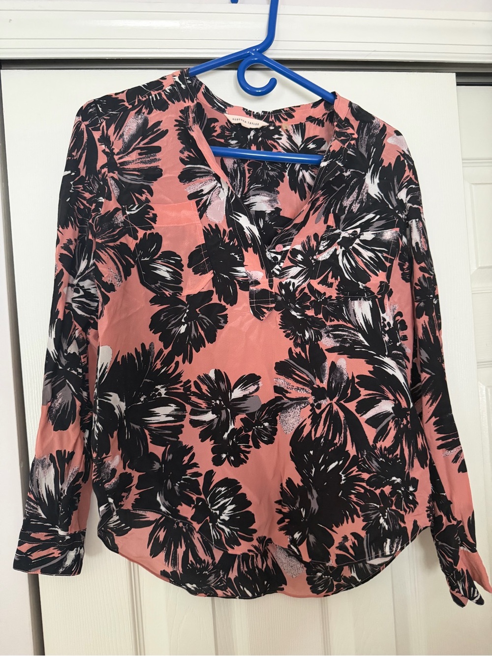 Rebecca Taylor Pink and Black Floral Button-Down Shirt
